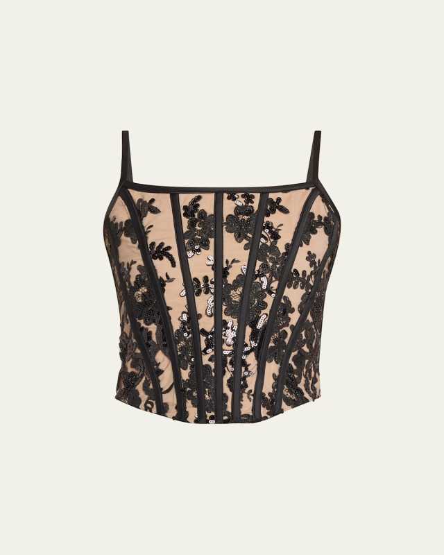 Cressida Floral Sequined Corset Top